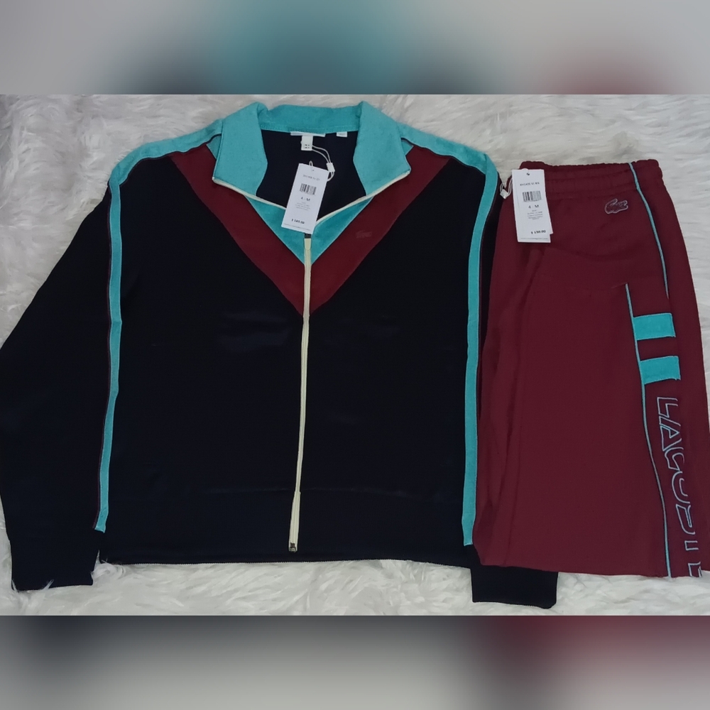 Authentic Lacoste 2 pc. Colorblock Ripstop Piqué Zip-Up Jacket & Pants-NWT-$335